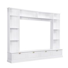 a white bookcase with drawers and shelves