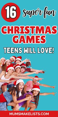 Teens wearing Christmas Hats. Text: 16 Super fun Christmas games teens will love Christmas Games For Pre Teens, Christmas Party Games 2024, Christmas Activities Party, Christmas Celebration Ideas School, Minute To Win It Christmas Games Teens, Youth Group Christmas Party Games, Middle School Christmas Party Games, Christmas Games Ideas For Teens, Christmas Themed Games For Teens