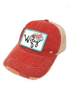 Wifey Floral Patch #930H-57 Casual Cotton Patchwork Hat, Spring Hats With Patches, One Size Fits Most, Casual Cotton Hats With Patches, Adjustable Cotton Patchwork Hat, Apple Boutique, Bachelorette Gift, Judith March, Floral Patches, Distressed Hat