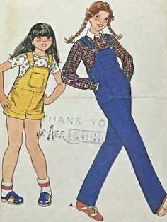 Check out these adorable vintage overalls for girls in size 8! Perfect for your little fashionista. Whether you go for the short or long version, your kid will be the coolest on the block. 🌟👧🏼👩🏼‍🤝‍👩🏻 #vintage #overalls #sewingpattern #girlsclothes #retro #fashion  #eBaySeller #mymomsbooks 1970s Kids Fashion, Late 80s Fashion, 70s Overalls, 80s Fashion Kids, 90s Kids Fashion, 1980 Clothes, Solar Punk, Vintage Kids Fashion, Overalls Vintage