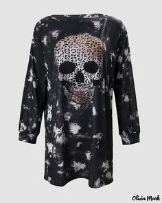 Olivia Mark - Cheetah Skull Print Halloween Long Sleeve Sweatshirt Dress Cheetah Skull, Mesh Dress Long Sleeve, Long Sleeve Sweatshirt Dress, Charlotte Dress, Halloween Long Sleeve, Dress Halloween Costume, Vacation Style, Halloween Prints, Long Sleeve Sweatshirt