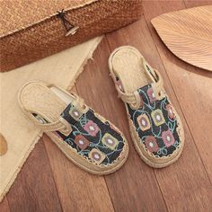 Cloth Shoes Linen Big Head Slippers Flat Heels Cotton Low Top Women's Slippers Shoes Beige High Heel Casual Mules, Comfortable Closed Toe Heels, Casual Beige High Heel Mules, Flat Heels, Slippers Shoes, Big Head, Women's Slippers, Slipper Shoes, Flat Espadrille