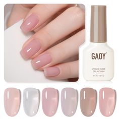 gel nail polish set with different colors and shapes for manicures, including pink