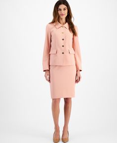 in stock Pink Buttoned Workwear Skirt, Pink Workwear Skirt With Buttons, Pink Buttoned Skirt For Work, Elegant Fitted Sets With Button Cuffs, Le Suit, Button Skirt, Elegant Skirt, Work Wardrobe, Skirt Suit