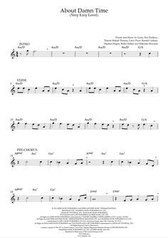 sheet music with the words about damn time