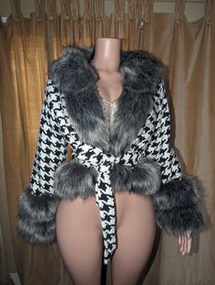 This Houndstooth Poncho from Primadons and Donnas is an oversized faux fur coat with a hood. It is made of a first class quality faux fur fabric, available in many colors. Soft and romantic, this style of coat is perfect for any occasion, from parties to traveling to shopping. The size of the poncho is 180cm*75cm. If you would like to customize the color, please choose the 'custom color' option and place the color you want in the order notes. Oversized Faux Fur Coat, Dkny Bag, Bodysuit Tops, Bodysuit Jumpsuit, Full Body Suit, Stocking Tights, Fur Fabric, Sweater Collection, Beach Swimwear