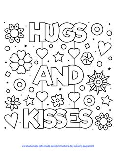 hugs and kisses coloring page for kids