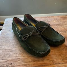 New, Never Worn. Size Men’s 10. Green Casual Moccasins With Leather Sole, Casual Green Moccasins With Leather Sole, Casual Green Suede Moccasins, Casual Goodyear Welted Moc Toe Loafers, Casual Green Loafers With Plain Toe, Green Casual Plain Toe Loafers, Casual Green Plain Toe Loafers, Casual Suede Loafers With Goodyear Welted Construction, Casual Suede Loafers With Goodyear Welt