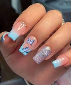 Butterfly Nail Designs, Nails Yellow, Lavender Nails, Fancy Nails Designs, Stylish Nails Designs, Easy Nails, Girly Acrylic Nails, Cute Acrylic Nail Designs, Short Square Acrylic Nails