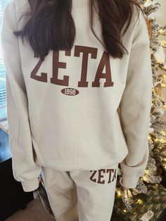 This sweat set is super cute and comfy for walking on campus or hanging out with friends. It is Customizable for any sorority and features the established year as well. The set is Gildan brand and may shrink slightly in the wash. The Sand set pictured has brown letters, the Black set with have white letters and the white set will have light pink letters. If you would like different colored letters please leave in the comments or message us! Sorority Sweat Set, Pink Letters, Sorority Merch, Sweat Set, Pink Letter, White Set, White Letters, Black Set, The Sand