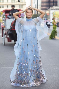 Halter metallic paillette beaded overlay gown Column Gown, Beaded Flowers, Blue Fashion, Timeless Pieces, Blue Dresses, Red Carpet, Couture, Flowers, Fashion Design