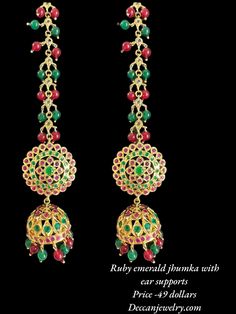 gold plated earrings color of stone - green and ruby pink type of stone - cz Polki pearls / beads - quartz beads plating - gold plated length in inches - 2.8 inches width in inches - 1 inches Ear post - straight Festive Stone Work Beaded Earrings, Festive Temple Jewelry Earrings With Round Beads, Festive Green Round Bead Earrings, Gold Plated Green Jewelry With Latkans, Green Gold-plated Jewelry With Latkans, Green Dangle Jewelry For Diwali, Gold Kundan Round Bead Earrings, Gold Bollywood Earrings With Round Beads, Gold Kundan Earrings