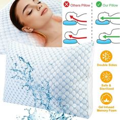 an image of a woman laying in bed with water on her face and the instructions for how to use it