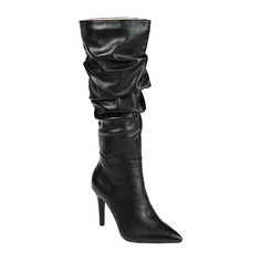 Add some drama to your favorite looks with the Sarie boot by Journee Collection. This slouchy boot features supple vegan leather and a soft 4 mm true comfort foam footbed for the perfect fit. A tall stiletto heel elevates the look for a leg-lengthening lift.Features: ComfortClosure Type: ZipperFootwear Technology: Memory Foam InsoleShaft Circumference: 15 1/2 InchesBoot Shaft Height: 14 InchesShoe Heel Height: 4 InchesUpper/Outer Base Material: 100% PolyuretheneShoe Lining Material: FabricSole M Edgy Fall Party Heeled Boots, Wide Calf Boots For Night Out, Winter High Ankle Boots For Night Out, Chic High Ankle Boots For Night Out, Edgy Winter Boots For Party, Elegant Boots For Date Night In Fall, Chic Fitted Boots For Date Night, Edgy Winter Party Boots, Elegant Fall Date Night Boots