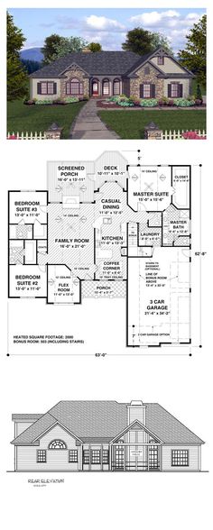 two story house plans with large front and back porches, an open floor plan for the