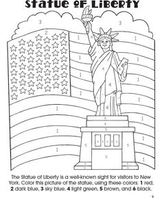 the statue of liberty is shown in this color by number coloring page for kids and adults