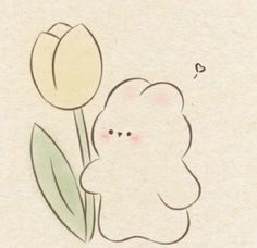 a drawing of a flower and a small bunny