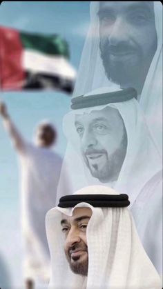 an image of two men with flags in the background