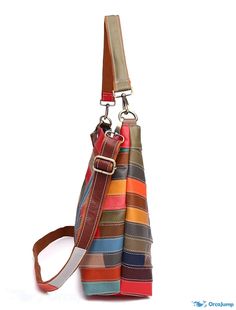 OrcaJump - Womens Crossbody Shoulder Bag with Cowhide Zipper and Geometric Design for Everyday and Holiday Wear - Rainbow Multicolor Fall Shoulder Bag For Everyday Use, Retro Multicolor Bags With Zipper Pocket, Multicolor Satchel Bag For Fall, Multicolor Fall Satchel Bag, Multicolor Everyday Bag For Fall, Multicolor Crossbody Satchel With Zipper Pocket, Multicolor Satchel With Zipper Closure, Multicolor Fall Bags For Daily Use, Multicolor Daily Use Bags For Fall