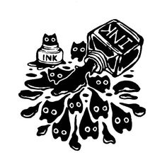 a black and white drawing of an ink blotch with the word ink on it