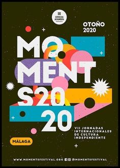 the poster for the festival is shown in black and white, with colorful geometric shapes