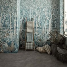 Sylvania Wall Mural in Silver from the Mansfield Park Collection by Osborne & Little Osborne And Little Wallpaper, Mansfield Park, Woodland Scene, English Country House, Mural Design, Into The Wild, Pierre Frey, Wallpaper Online, Burke Decor