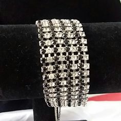 Gorgeous Stone Unworn Black Crystal Bracelets With Rhinestones, Elegant Black Bracelets With Bling, Adjustable Crystal Bracelets For Evening, Adjustable Crystal Bracelet For Evening, Elegant Black Bling Bracelets, Adjustable Costume Jewelry Bracelets For Evening, Adjustable Rhinestone Bracelets For Evening, Adjustable Rhinestone Crystal Bracelet For Evening, Rhinestone Bracelet