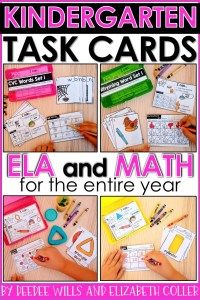 a book cover with pictures of children's handmade task cards and the words, ela and math for the entire year