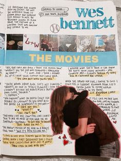 a couple kissing each other in front of a book page with words and pictures on it