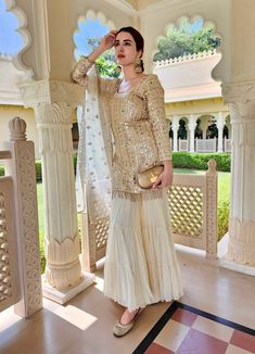 Ivory Embellished Silk Kurta Sharara Set Anisha Shetty - Fabilicious Fashion Abla Work, Raw Silk Kurta, Silk Sharara, Georgette Sharara, Kurta Sharara Set, Anarkali Lehenga, Lehenga Choli Wedding, Kurta Sharara, Nikkah Dress