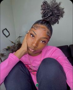 ──★ ˙ ̟ Hair Styles High Bun, Y2k Straight Hairstyles, 4c Updo, Afro Bun Hairstyles, Bts Hairstyle, Sleek Braided Ponytail, Blonde Highlights On Dark Hair