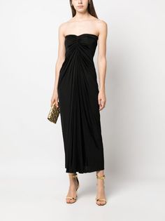 Saint Laurent gathered-detailing Strapless Dress - Farfetch Strapless Dress Black, Bohemian Wedding Guest, Wedding Guest Looks, City Dress, Dreamy Dress, Summer Beach Wear, Modern Bride, Elegant Style, Ankle Length