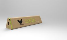 a cardboard box with the word loop printed on it and an image of a chicken