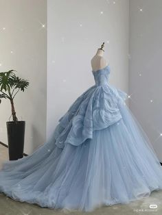 Princess Dress Blue, Blue Fairy Dress, Big Prom Dresses, Ball Gown Blue, Tulle Princess Dress, Ice Blue Dress, Vestido Charro, Debut Gowns, Quinceanera Themes Dresses