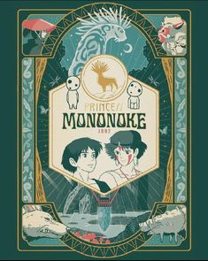 the cover to prince of mononoke, featuring two young men and an animal