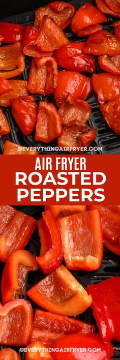 air fryer roasted peppers on the grill with text overlay