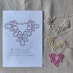 a piece of paper that has some crochet on it and two necklaces