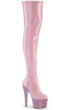 BEJEWELED-3000-7 Baby Pink Thigh-High Rhinestone Boots-Pleaser-Tragic Beautiful Stretch Thigh High Boots, Pleaser Heels, Shoes Heels Classy, Pleaser Shoes, Pink Boots, Thigh Boot, Pink Rhinestones, Calf Boots, Thigh High Boots