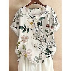 Season:Summer; Fabric:Polyester; Sleeve Length:Short Sleeve; Gender:Women's; Style:Elegant; Tops Type:Blouse,Shirt; Occasion:Daily; Top Length:Regular; Pattern:Floral; Design:Print; Neckline:Crew Neck; Brand:Shall We; Front page:FF; Listing Date:07/04/2024; Bust:null; Length:null; Sleeve:null; Fit US Size:null; Fit UK Size:null; Fit EU Size:null Asian Clothes, Mode Prints, Dressy Shirts, Linen Fashion, Summer Clearance, Simple Silhouette, Women's Blouses, Clothes Women, Plus Size Kleidung