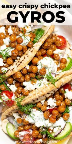 chickpea gyros with cucumber, tomatoes and feta cheese