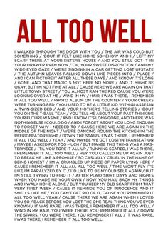 an all too well poem written in red and white