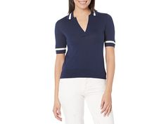 LAUREN Ralph Lauren Silk-Blend Short Sleeve Sweater - Women's Clothing : French Navy : Enjoy your weekend and surround yourself with happy vibes wearing the super cute LAUREN Ralph Lauren Silk-Blend Short Sleeve Sweater. Collared V-neckline and elbow-length sleeves with ribbed cuffs. Pullover style. Short-length silhouette. Ribbed hemline. 42% Modal, 33% silk, 25% polyester. Machine washable. Imported. Measurements: Length: 22 in Chest Measurement: 21 in Sleeve Length: 11 in Product measurements Cheap Ralph Lauren Short Sleeve Tops, Luxury Cotton Polo Sweater With Short Sleeves, Luxury Classic Short Sleeve Polo Sweater, Elegant Short Sleeve Ralph Lauren Tops, Ralph Lauren Short Sleeve Sweater, Luxury Ralph Lauren Short Sleeve Shirt, Affordable Ralph Lauren Short-sleeved Tops, Casual Ralph Lauren Short Sleeve T-shirt, Ralph Lauren Short Sleeve Logo T-shirt