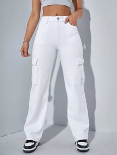 Elevate your denim collection with these High-Waisted Denim Regular Fit Cargo Pants. Designed for a comfortable and flattering fit, these pants feature a high waist that accentuates your curves. The regular fit ensures ease of movement, while the cargo pockets add a functional and trendy element. Made from high-quality denim, these pants offer both style and durability. Specification: Type: Wide Leg Jeans Style: Cargo Pants Details: Button, Pocket, Zipper Waist Line: High Waist Length: Long Fit Wide Leg Jeans Style, Fit Cargo Pants, Style Cargo Pants, Pants Details, Style Cargo, Denim Collection, Cargo Pant, Cargo Jeans, Waist Length