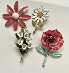 Enamel Flower Brooch Lot of 4, Enamel Rhinestone Pins, Vintage Floral Jewelry, Mid Century 1960s Flower Power Fun vintage mid century floral brooch lot of 4.  Enamel pins and one enamel and rhinestone.  All 1960s..    Wonderful vintage condition. More Florals https://www.etsy.com/shop/VintageVogueTreasure?ref=hdr&search_query=floral Cheap Retro Flower Brooch, Cheap Retro Flower Brooches, Cheap Enamel Flower-shaped Jewelry, Luxury Flower-shaped Enamel Brooches, Luxury Enamel Flower Brooch, Luxury Enamel Flower Brooches, 1960s Flower Power, Floral Jewelry, Saint James