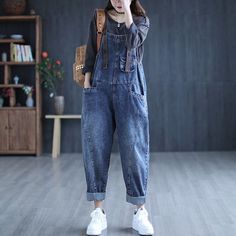 Retro Washed Denim Overalls for Women Loose Jumpsuits Casual - Etsy Israel Plus Size Overall, Plus Size Overalls, Jumpsuits Casual, Overalls Plus Size, Overalls Denim, Women's Overalls, Loose Jumpsuit, Cotton Jumpsuit, Colored Highlights