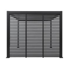 a black louvered roof with horizontal slats on the top and bottom, against a white background