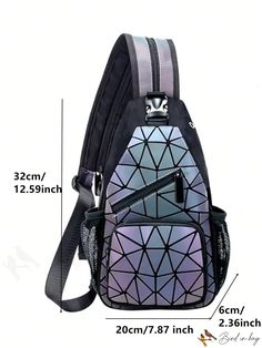 BirdinBag - Holographic Geometric Sling Bag: Stylish, Adjustable Strap; Ideal for Work, Travel. Womens Color-Changing Laser Bag. Geometric Bag With Adjustable Strap, Travel Bags With Adjustable Strap And Geometric Shape, Geometric Travel Bag With Adjustable Strap, Trendy Geometric Travel Bags, Plaid Bag, Cowhide Print, Laser Design, White Backpack, Work And Travel