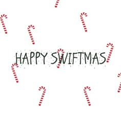 the words happy christmas written in black ink with candy canes on a white background