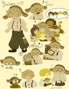 some cartoon characters with different expressions on them