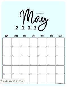 a calendar with the word may in black ink on a light blue background and an image of